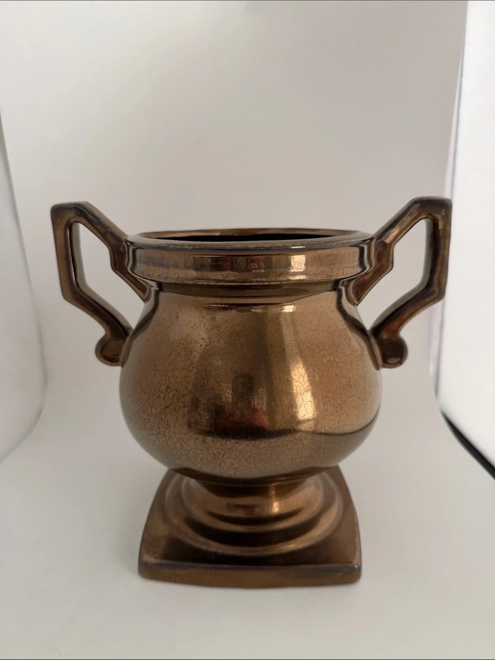 Vintage Haeger Pottery Metallic Bronze Crackle Vase 8.5” tall